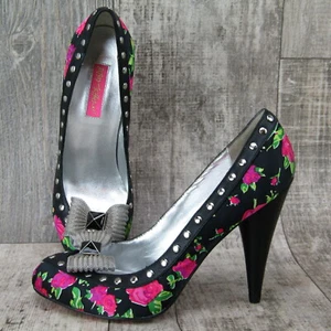 Betsey Johnson Womens 7.5 Pumps Heel Flower Rose Satin Bow  - Picture 1 of 9