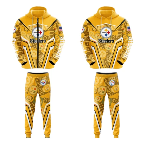 Pittsburgh Steelers Mens 2 Piece Joggers Set Athletic Pants Hoodie Tracksuit Cover