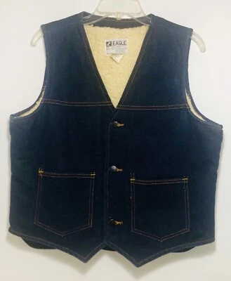Chaleco Jean Denim Forrado con Águila Para Hombre Medio Azul Años 90 Cálido De Colección Motociclista Foto 1 de 4