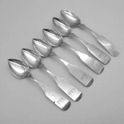Baltimore Juego de 6 cucharaditas Moneda Plata William Justis 1830s John Stewart 1810 Foto 1 de 4