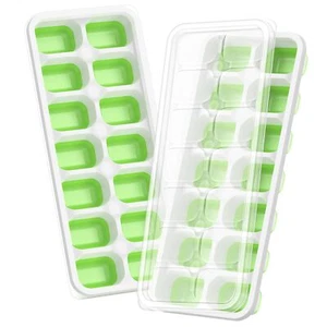 2Pack Flexible Silicone Ice Cube Trays Easy-Release w/ Spill-Proof Removable Lid - Picture 1 of 6