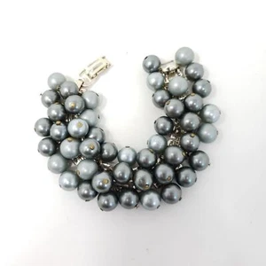 Vintage Faux Gray Pearl Cluster Bracelet Marked Japan - Picture 1 of 5