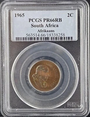 1965 South Africa 2C Afrikaans PCGS PR66RB Only 25,000 Minted KM# 66.2, N# 3403 - Image 1 of 4
