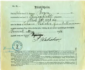 Recibo AUSTRIA 1894 - de BOZEN a BRUNECK (783G) - Imagen 1 de 2