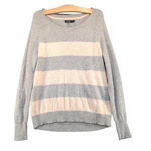 Apt. 9 Womens Knit Sweater Gray Size L Crew Neck Long Sleeve Striped Cashmere - Picture 1 of 14