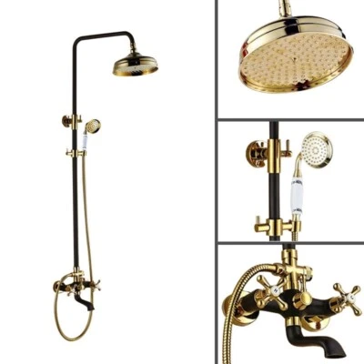 Juego de grifo mezclador de bañera redondo de latón dorado negro para baño frs913 Foto 1 de 4