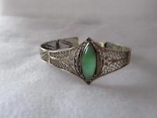 Estate Vintage Antique Chinese Fine Green Jade Filigree 800 Silver Bracelet