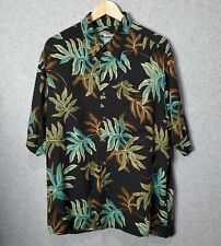 Reyn Spooner Hawaiian Shirt Men's Large Button Up Short Sleeve Black Leaf Print 