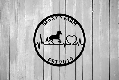 Letrero de caballo rancho arte de pared de metal personalizado letrero de caballo nombre de caballo letrero de granja Foto 1 de 4