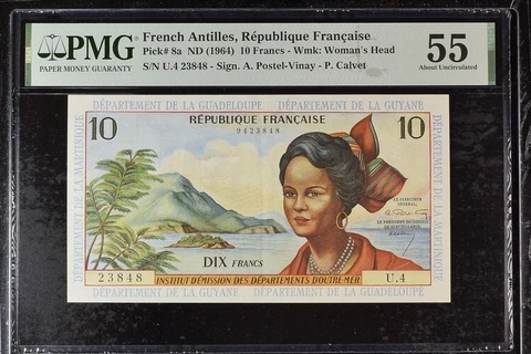 French Antilles, Republique Francaise, 10 Francs ND (1964) - Wmk: Woman's Head Cover