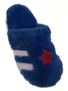 Womens Plush Blue Star Scuff Style Slippers Fuzzy Faux Fur House Shoes - Picture 1 of 1