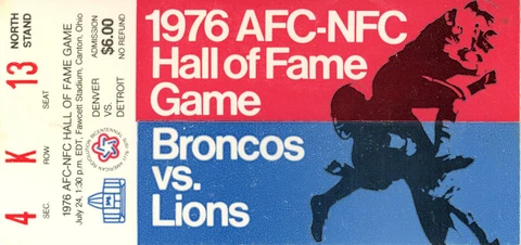 1976 Hall Of Fame Game Ticket Denver Broncos vs Detroit Lions 37529 Cover