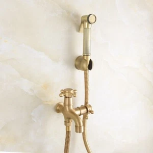 Antique Brass Double Use Bathroom Bidet Faucet Hand Held Toilet Bidet Sprayer - Picture 1 of 7