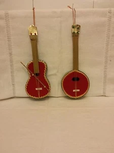 2 handgefertigte Vintage Weihnachtsschmuck Filz Geige Banjo Made in Japan - Bild 1 von 7
