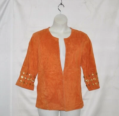 Linea by Louis Dell'Olio Suede Jacket w/ Grommet Detail Size 1X Tangerine - Image 1 of 2