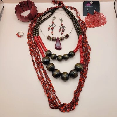 Juego de 7 joyas mixtas a juego estilo boho rojo y marrón LEER DESCRIPCIÓN Foto 1 de 4