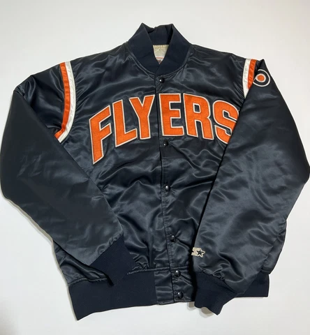 VTG 80s 90s Philadelphia Flyers Starter Satin Bomber Jacket Coat NHL Official L Cover