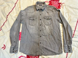 Replay M4860 Western Pearl Snap Button Cotton L/S Denim Shirt - Grey - Size L - Picture 1 of 18