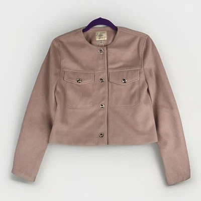 NUEVO CON ETIQUETAS Chaqueta Elie Tahari S Terciopelo Rubor Rosa Forrado Bolsillos Boho Suave Lujo Foto 1 de 4