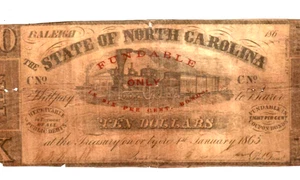 $10 "BLACK TRAIN" (NORTH CAROLINA) 1800'S $10 "BLACK TRAIN" (N. CAROLINA) RARE!! - Picture 1 of 3