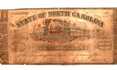 $10 "BLACK TRAIN" (NORTH CAROLINA) 1800'S $10 "BLACK TRAIN" (N. CAROLINA) RARE!! - Image 1 of 3