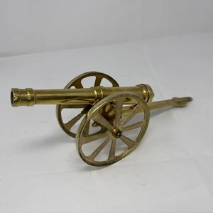 Vintage Brass Field Cannon Replica Carriage Desk Decor Wheels Military 11 3/8 - Picture 1 of 12
