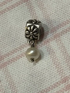 AUTH PANDORA Sterling Silver 925 FLOWER PEARL dangle bead ALE - Picture 1 of 3