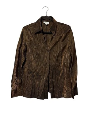 Blusa de noche Coldwater Creek a rayas con botones talla L pequeña negra cobre Foto 1 de 4