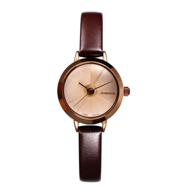 Reloj de pulsera analógico de cuarzo con correa de cuero genuino marrón delgado de 8 mm para mujer Foto 1 de 4