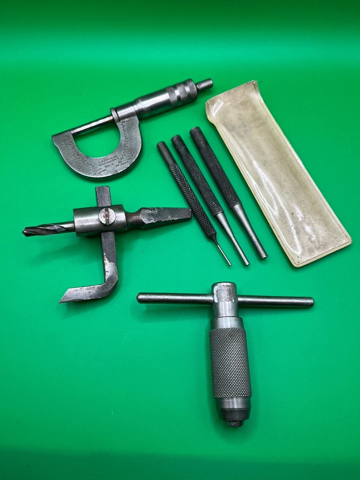 Lot Of Engineering Tools Eclipse Punches Tap Holder Starrett Gauge Vintage Tools - Image 1 of 4