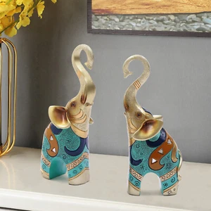 2 PCS Feng Shui Pair of Resin Elephant Statue Lucky Figurine Gift Home Decor New - Picture 1 of 12