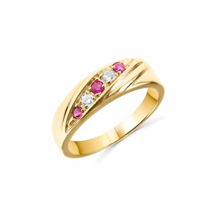 Anello fascia cinque pietre rubino argento 925 placcato 18 carati - Immagine 1 di 4