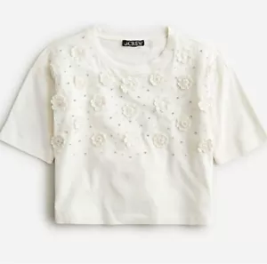 J.Crew Cropped T-shirt with crochet floral appliqués NWT Size M - Picture 1 of 7