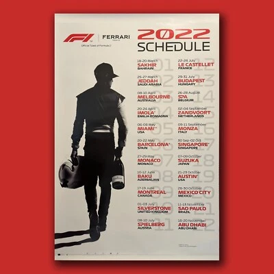 Formula 1 Schedule Poster 2022 F1 Ferrari 36 x 24 - Image 1 of 4