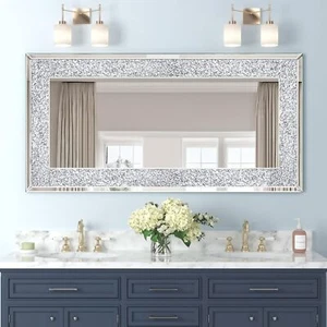 47 x24 Crystal Crush Diamond Wall Mirror Silver Mirror Gorgeous Rectangle Mirror - Picture 1 of 17