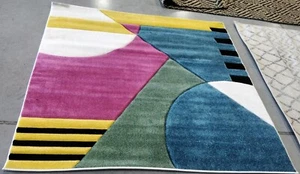 P BLUE / FUCHSIA 5'-3" X 5'-3" Stained Rug, Reduced Price 1172759368 HLW706C-5SQ - Picture 1 of 4