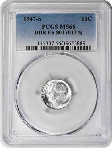 1947-S Roosevelt Silver Dime DDR FS-801 MS66 PCGS Cover