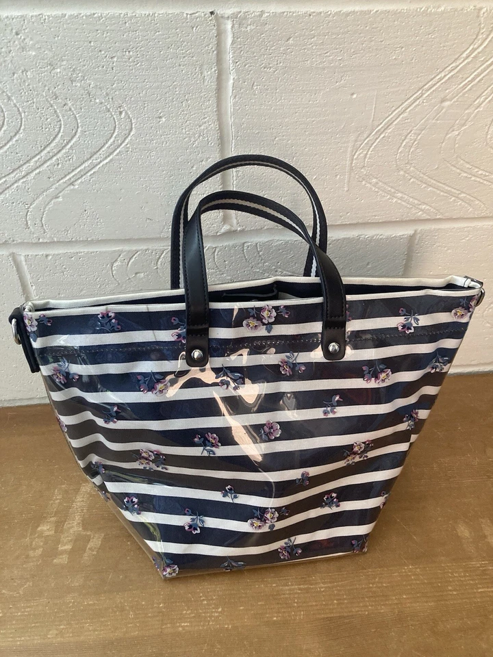 Cath Kidston Blue And White Stripe &pink Flower Pattern Tote Style Bag - Image 1 of 4