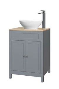Keenware KVU-009K Chelsea Shaker Style Grey Vanity With Oak Effect Counter Top & - Picture 1 of 4