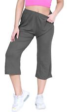 Ladies Wide Leg Culottes 3/4 Length Trousers Plain Short Palazzo Casual Pants