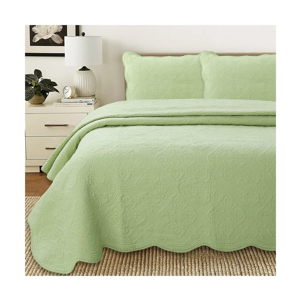 Cozy Line Home Fashions Victorian Medallion Solid Green Embossed 100% Cotton ... - Image 1 of 4