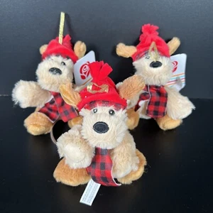 NUOVO American Greetings Mini Cane di Natale 4" Peluche Ornamento Lotto di 3 - Foto 1 di 5