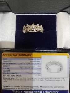 Fully Hallmarked 14kt white Gold and Genuine 1/3 CT Diamond Set Floral Ring - Picture 1 of 9