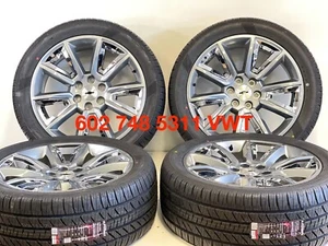 22" OEM FACTORY GRAY CHROME CHEVY GMC SIERRA CADILLAC WHEELS RIMS TIRES 6X139 - Picture 1 of 11