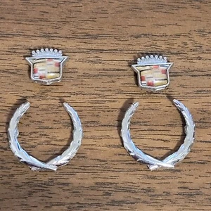 Pair of Cadillac Emblem Badge Wreath Crest 5/8" x 1/2" #20010666 #20141663 Caddy - Picture 1 of 11