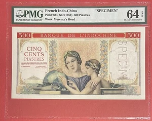 FRENCH INDOCHINA - Specimen 500 PIASTRES 1951 Pick# 83s PMG: 64 EPQ. (#2440) - Picture 1 of 2