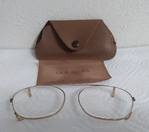 Vintage Goldtone Clip-On Reading Glasses Original Leather Case w/Business Card - Picture 1 of 12