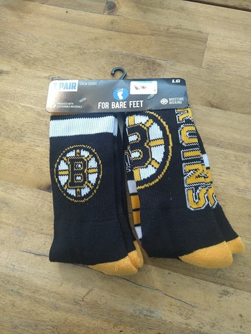 NHL Boston Bruins Logo Men's Large Shoe Sz 10-13 Crew Socks 2 Pair Cover