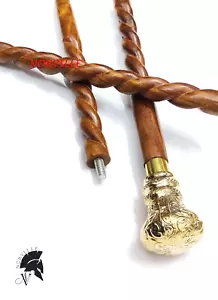 Elegante bastone da passeggio in legno canna in legno con manico in ottone per uomo donna regalo - Foto 1 di 6