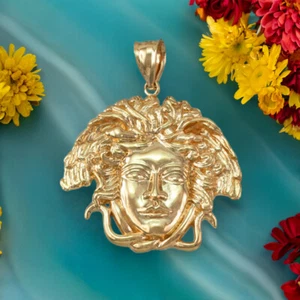 Yellow Gold Medusa Unisex Pendant (3 sizes: S/M/L, 10k/14k) - Picture 1 of 20
